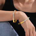 Octagonal Rhinestone Edge Bangle Bracelets Gold and Steel view 3