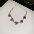 Gold Multicolor Heart Crystal Necklace and Bracelet Styles view 6