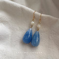 Gold Tone Blue Teardrop And White Pearl Hook Earrings For Women view 3