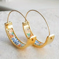 Gold Tone Multicolor Enamel Hoop Earrings with Cutout Pattern view 2
