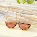 Gold Tone Semicircle Glass Long Wire Drop Earrings in Nine Colors view 7