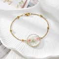 Gold Tone Scalloped Round Pressed Flower Chain Bracelets in Four Colors view 5