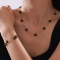 Gold Black Daisy Natural Stone Necklace Bracelet Set Pieces view 2