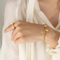 Gold Bead Bracelet Pearl Crystal Cube Good Luck Tag Charm view 6