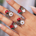 Daisy Ladybug and Strawberry Cherry Open Rings in Two Tones view 3