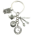 Silver Tone Teapot Cup and Cutlery Charm Keychain with Metal Hardware view 5
