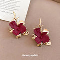 Gold Sculpted Flower Drop Earrings In Pink And Red view 4