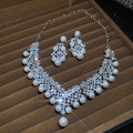 Silver Pearl Crystal Flower Necklace Earring Jewelry Sets view 6
