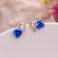 Blue and Purple Rose Clear Look Open Heart Stud Earrings view 3