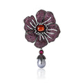 Pave Crystal Flower Brooch Pearl Drop Dark Metal Alloy view 5