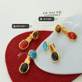 Detachable Geometric Drop Earrings Tiger Eye Turquoise Gold view 2