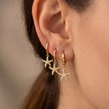 Zirconia Starfish Huggie Hoop Earrings Gold Steel ABC