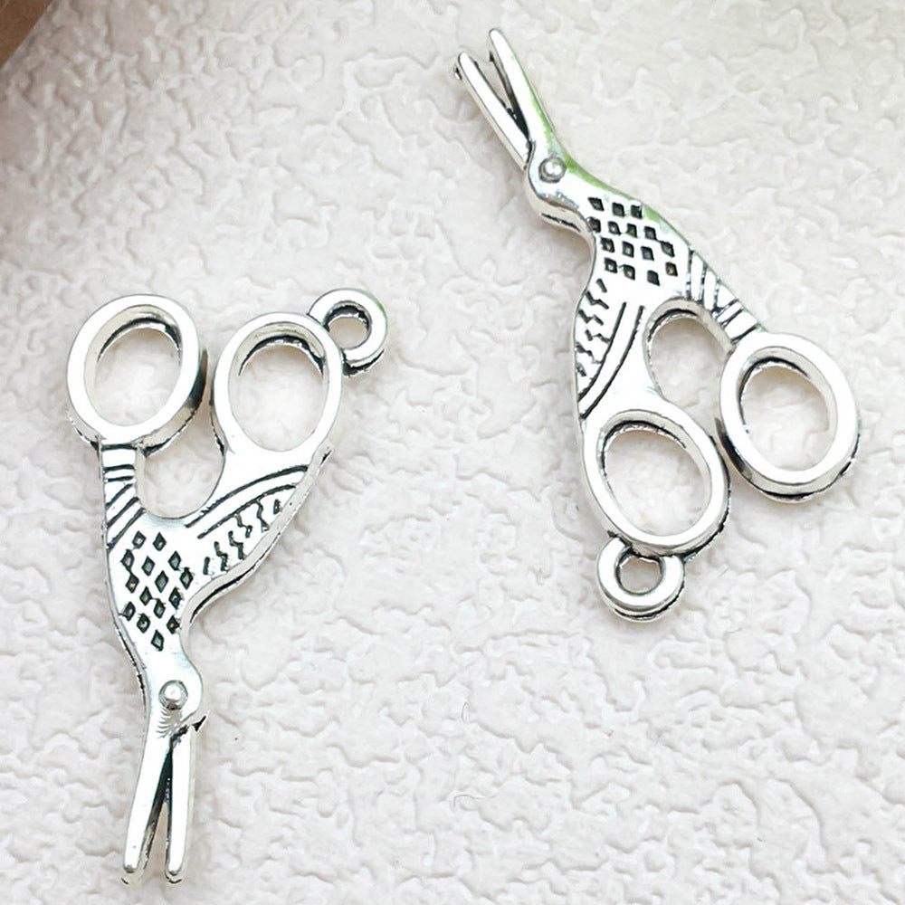 Antique Silver Zinc Alloy Scissors Charm Pendant for DIY Keychain Necklace Earrings