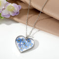 Silver Tone Heart Pressed Blue Flower Resin Keychain and Necklace view 3