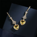 Yellow Heart Stone Long Drop Earrings Metal Jewelry Design view 3