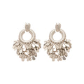 Silver Tone Textured Circle Fringe Drop Earrings With Disc Charms view 5