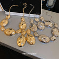 Hammered Irregular Oval Earrings And Chunky Necklaces In Gold Or Silver Tone view 3