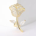 Crystal Rose Brooch With Marquise Leaves in Gold or Silver Tone view 2