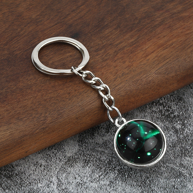 Luminous Zodiac Glass Cabochon Metal Keychain for Bag Charm Gifts