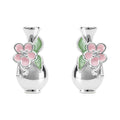 Silver Flower Vase Stud Earrings Pink Enamel Leaf Pair view 5
