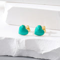 Gold Tone Enamel Heart Stud Earrings in Green White Black and Red view 2