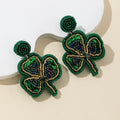 Green Sequin Seed Bead Shamrock Clover Dangle Earrings Pair view 3