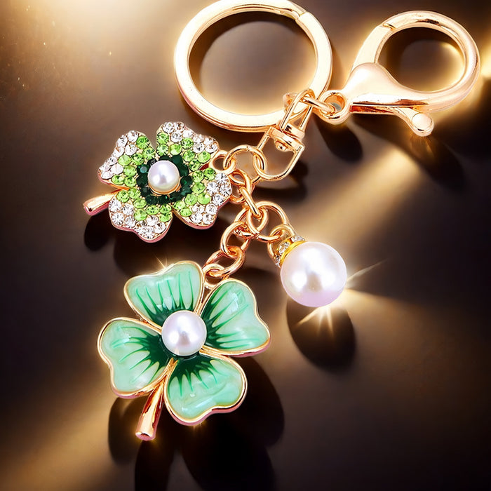 Pearl Double Clover Flower Keychains in Three Colors plus Assorted Option