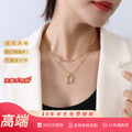 Double Layer Geometric Square Pendant Necklace Gold Steel view 3