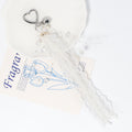Heart Clasp White Lace Ribbon Bag Charm Keychain with Pearls view 3
