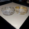 Wide Multirow Round Crystal Open Cuff In Gold Or Silver Tone view 1