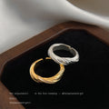 Gold Silver Twisted Texture Crystal Line Open Rings view 2