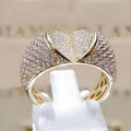Gold Full Pave Heart Dome Band Ring Clear Micro CZ view 1