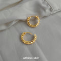 Gold Twisted Rope Huggie Hoop Earrings Polished Metal view 4