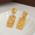 Molten Texture Rectangle Drop Stud Earrings Gold Steel view 4
