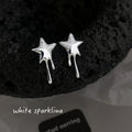 Silver Tone Liquid Dripping Star Stud Earrings For Women view 4