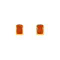 Glossy Red Rectangular Stud Earrings with Gold Tone Frames view 5