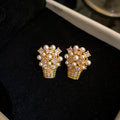 Crystal Flower Basket Stud Earrings in Silver and Gold view 7