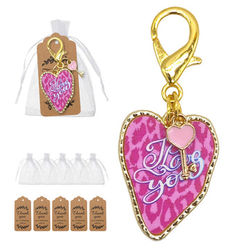 Pink Leopard Love You Heart Key Charm Lobster Clasp