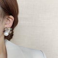 Pearl Multicolor Crystal Cluster Stud Earrings Gold Tone view 2