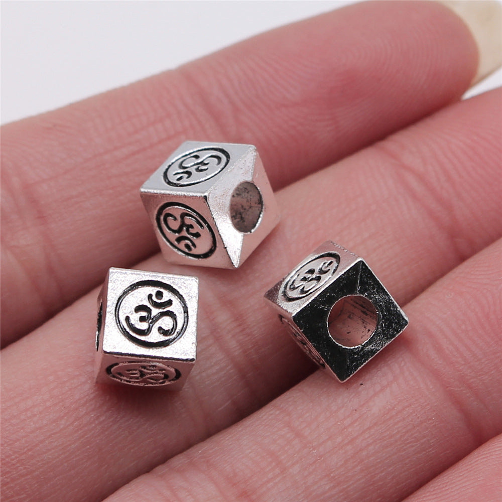 8x8x8mm 2.1g Multicolor Zinc Alloy OM Symbol Large Hole Beads for Bracelet DIY Jewelry Making