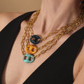 Gold Stainless Steel Chain Necklace Resin Mariner Link Pendant view 3