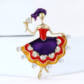 Dancing Woman Brooch with Colorful Enamel Dress and Clear Crystals view 2