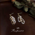 Gold Multi Ring Pearl Cascade Cluster Drop Earrings view 2