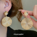 Textured Round Disc Drop Earrings In Two Metal Tones view 4