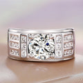 Round Clear Solitaire Geometric Wide Signet Ring In Silver Tone view 3