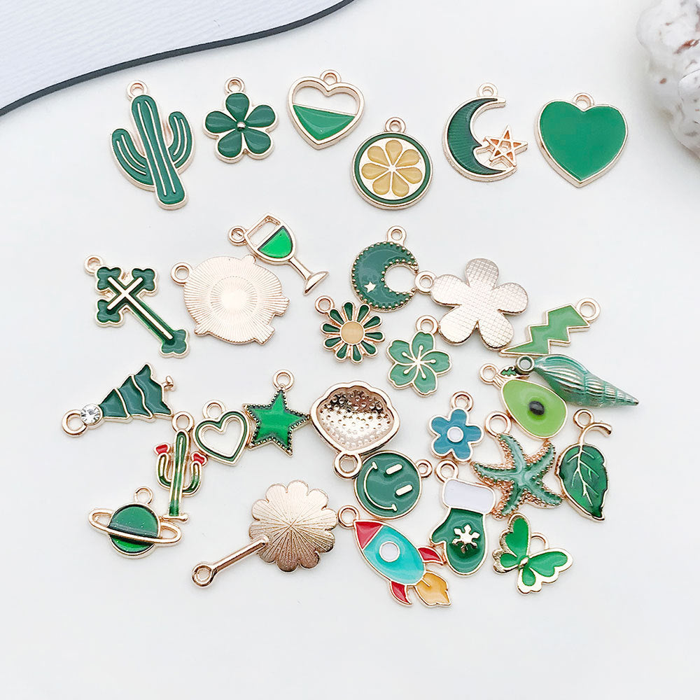 Green Enamel Zinc Alloy Cherry Blossom Flower Charm Pendant for DIY Earrings Hair Accessories