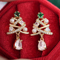 Gold Tone Red Or Green Christmas Tree Drop Earrings view 5