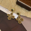 Beige Brown Lilac and Teal Five Petal Flower Drop Earrings view 4