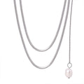 Silver Double-Layer Snake Chain Long Pearl Drop Necklace view 5