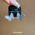 Blue Crystal Butterfly Stud Earrings With Silver Tone Edges view 4
